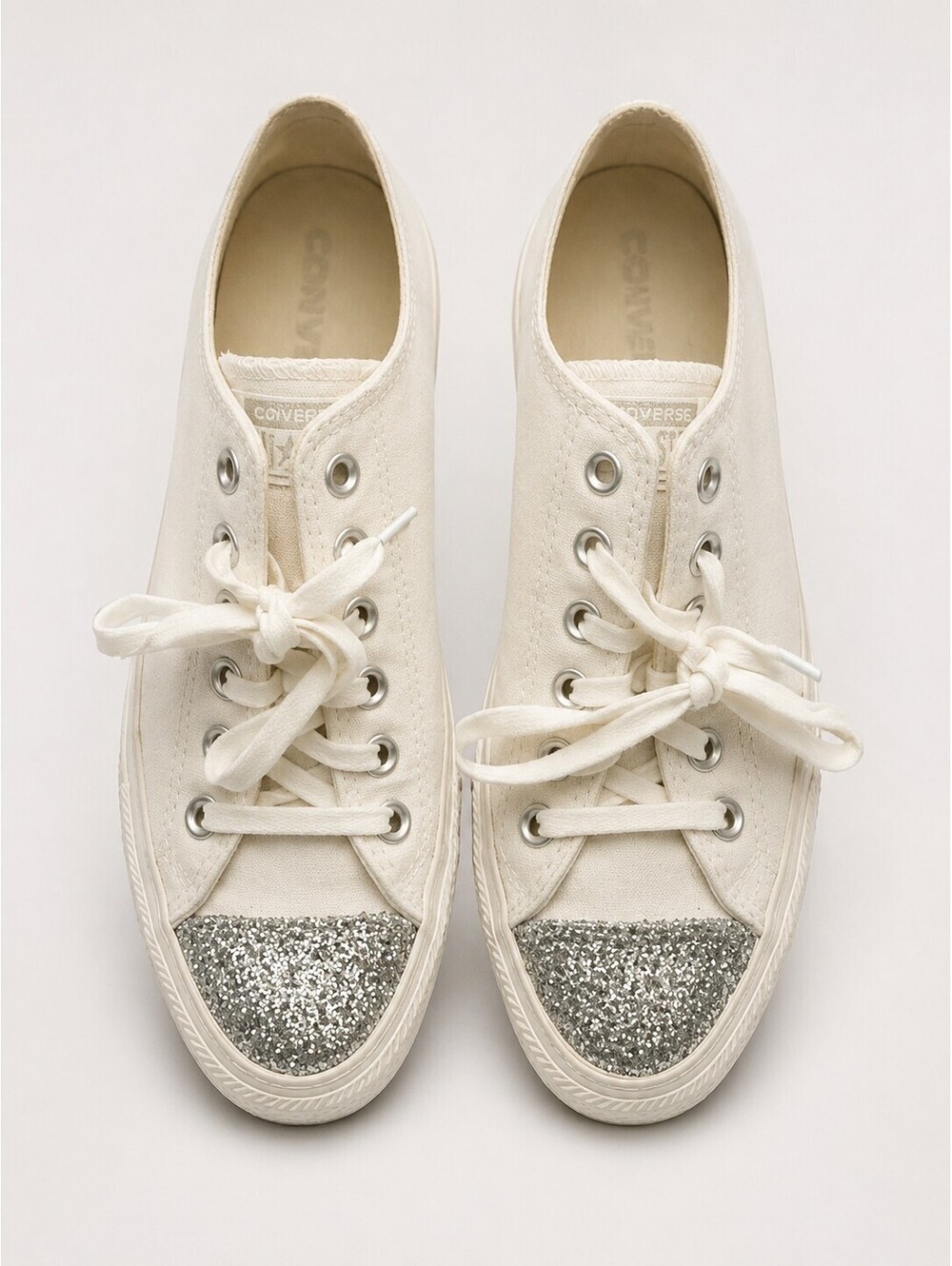 Converse Chuck Taylor White Sneakers with Silver Glitter Toe Women's Size 8.5